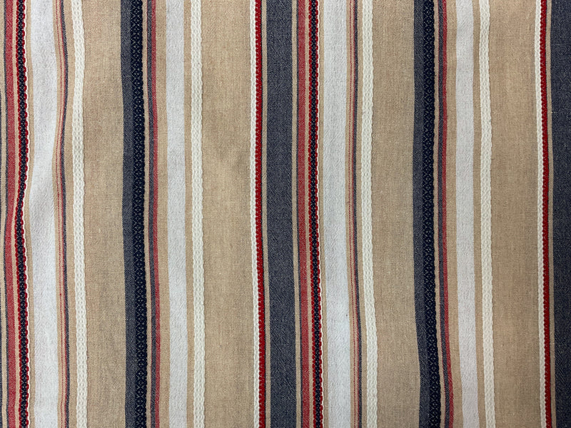 Beige-Red-Navy Poly Rayon Stripe Dobby Woven Fabric