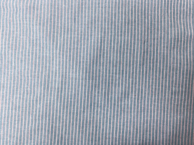 Teal-Red-White Rayon Linen Stripe Woven Fabric
