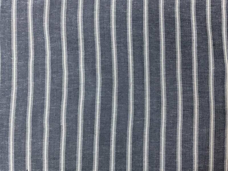 Deep Blue-White Rayon Linen Stripe Woven Fabric
