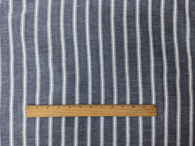 Deep Blue-White Rayon Linen Stripe Woven Fabric