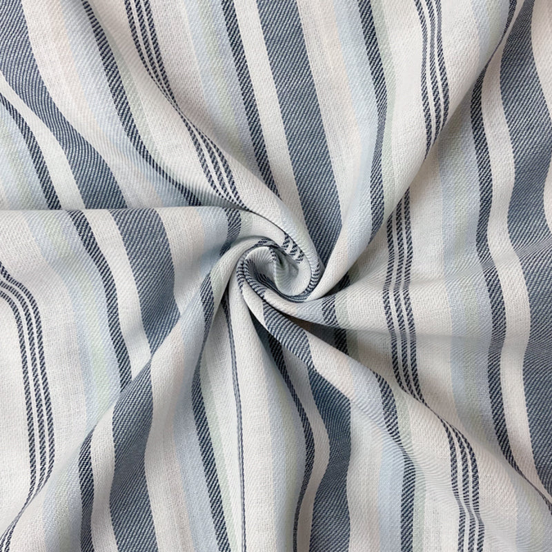 Blue-Green-Multi Cotton Stripe Twill Woven Fabric