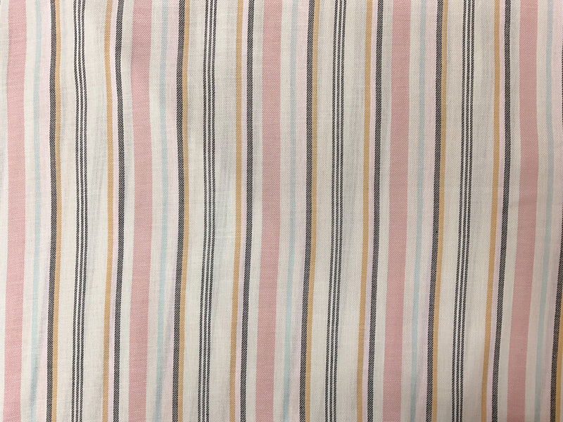 Pink-Light Beige-Multi Cotton Stripe Twill Woven Fabric