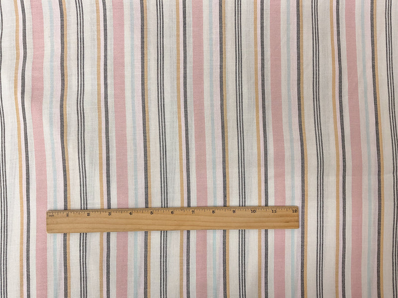 Pink-Light Beige-Multi Cotton Stripe Twill Woven Fabric