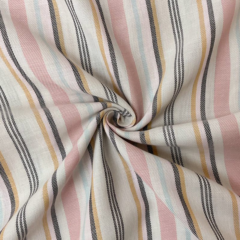 Pink-Light Beige-Multi Cotton Stripe Twill Woven Fabric