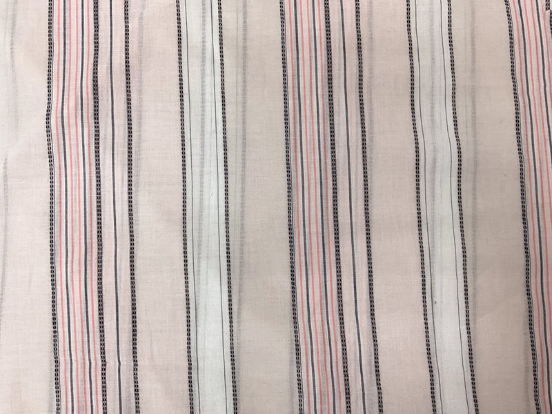 White-Beige-Coral Cotton Stripe Dobby Voile Woven Fabric
