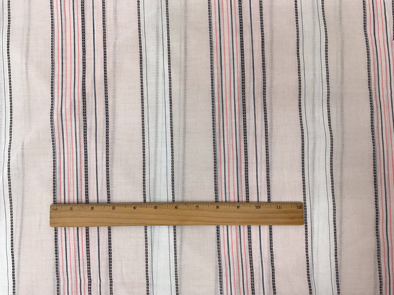 White-Beige-Coral Cotton Stripe Dobby Voile Woven Fabric