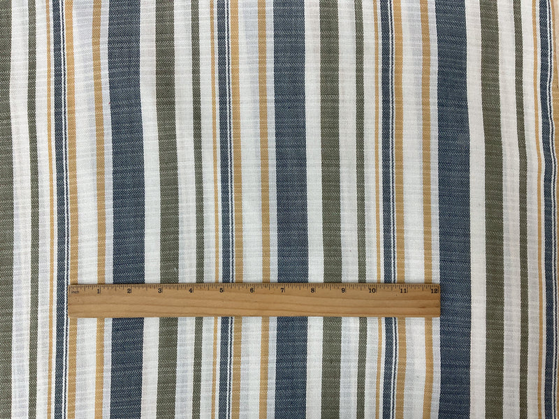 Off-White-Blue-Green Poly Cotton Stripe Dobby Woven Fabric