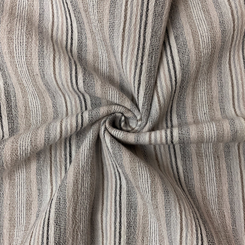 Beige-White-Multi Cotton Stripe Gauze Woven Fabric