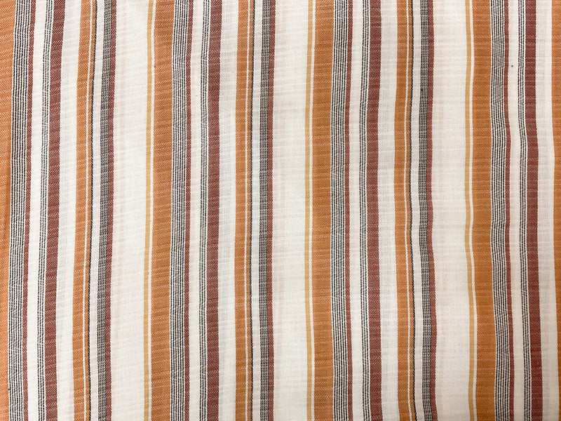 Orange-Off-White-Multi Poly Cotton Stripe Dobby Woven Fabric