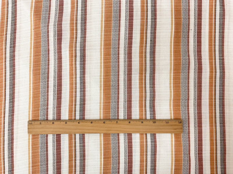Orange-Off-White-Multi Poly Cotton Stripe Dobby Woven Fabric