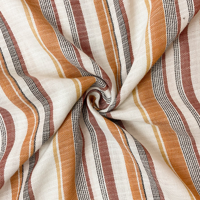 Orange-Off-White-Multi Poly Cotton Stripe Dobby Woven Fabric