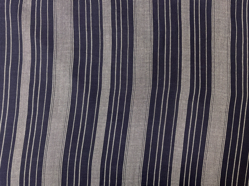 Deep Navy Blue-White Rayon Stripe Twill Woven Fabric