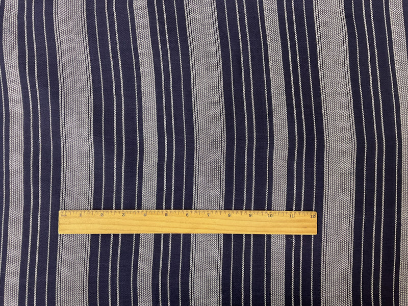 Deep Navy Blue-White Rayon Stripe Twill Woven Fabric