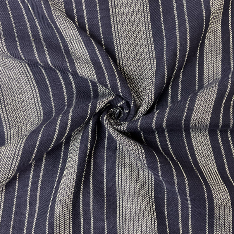 Deep Navy Blue-White Rayon Stripe Twill Woven Fabric