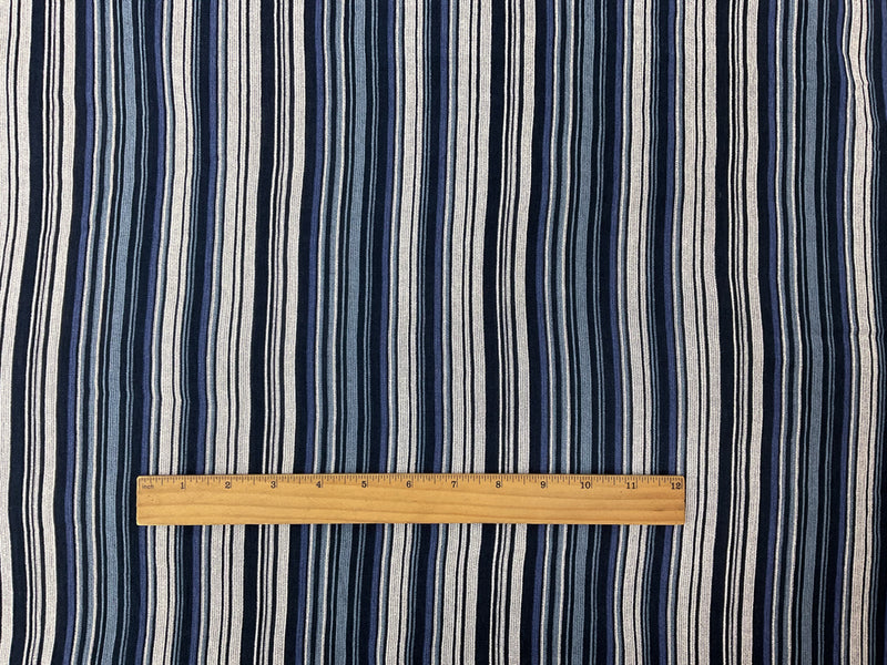 Blue-White-Navy Rayon Stripe Crepon Woven Fabric