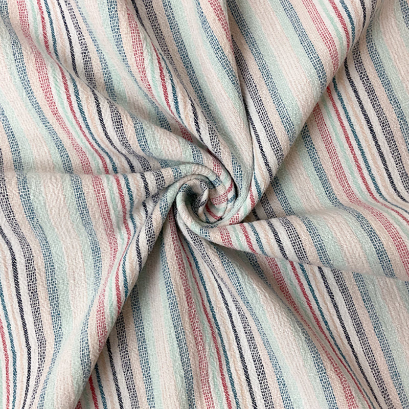 Blue-Red-Multi Cotton Stripe Gauze Woven Fabric