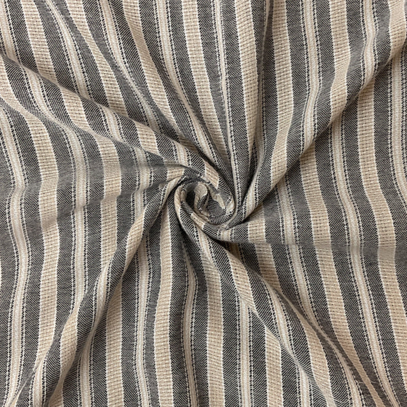 Black-Beige-White Cotton Rayon Stripe Dobby Woven Fabric