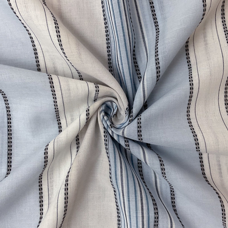 Blue-White-Multi Cotton Stripe Dobby Voile Woven Fabric