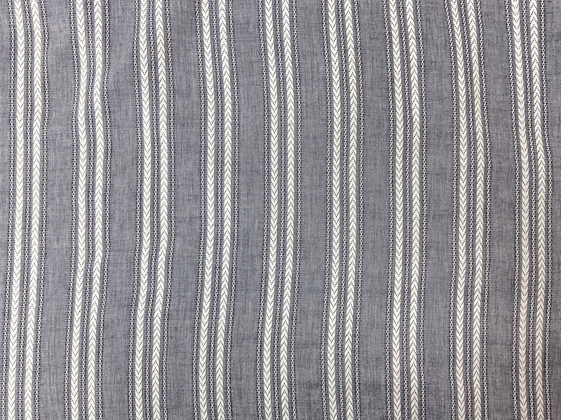 Blue-White Cotton Rayon Stripe Dobby Woven Fabric