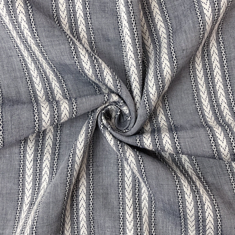 Blue-White Cotton Rayon Stripe Dobby Woven Fabric