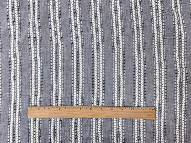 Blue-White Cotton Rayon Stripe Dobby Woven Fabric