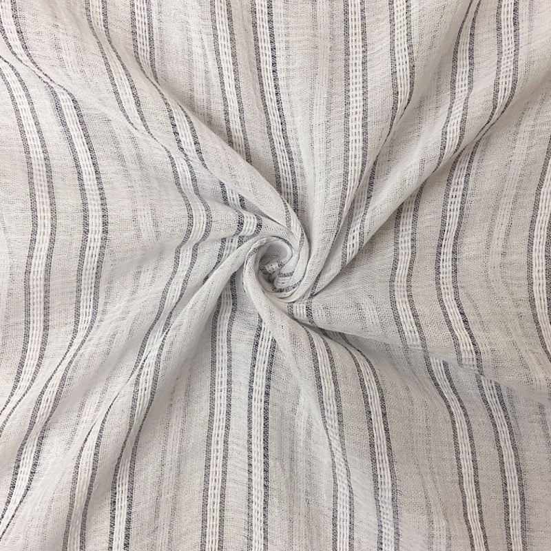 White-Deep Navy Cotton Stripe Dobby Gauze Woven Fabric