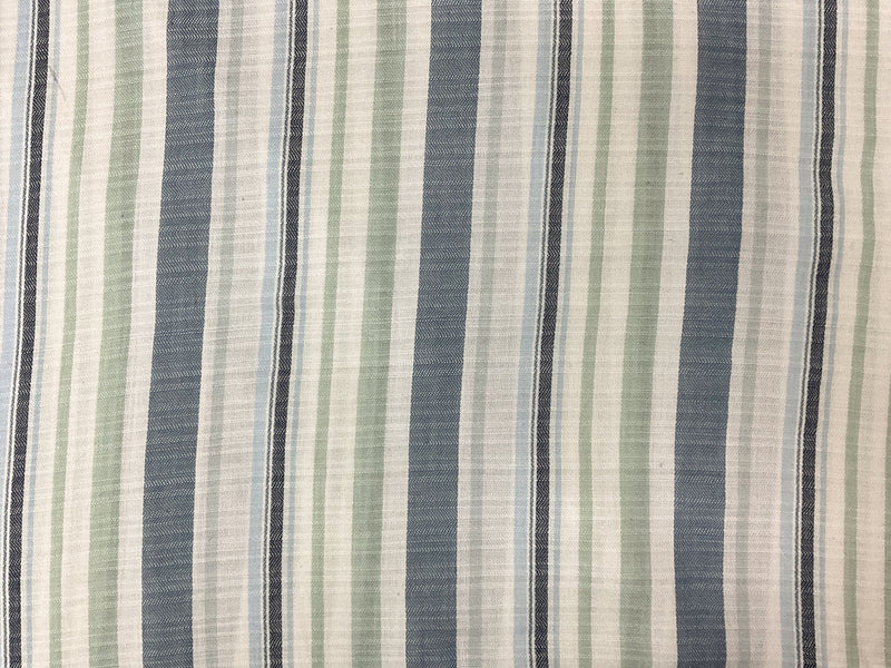 Blue-Ivory-Multi Poly Cotton Stripe Dobby Woven Fabric