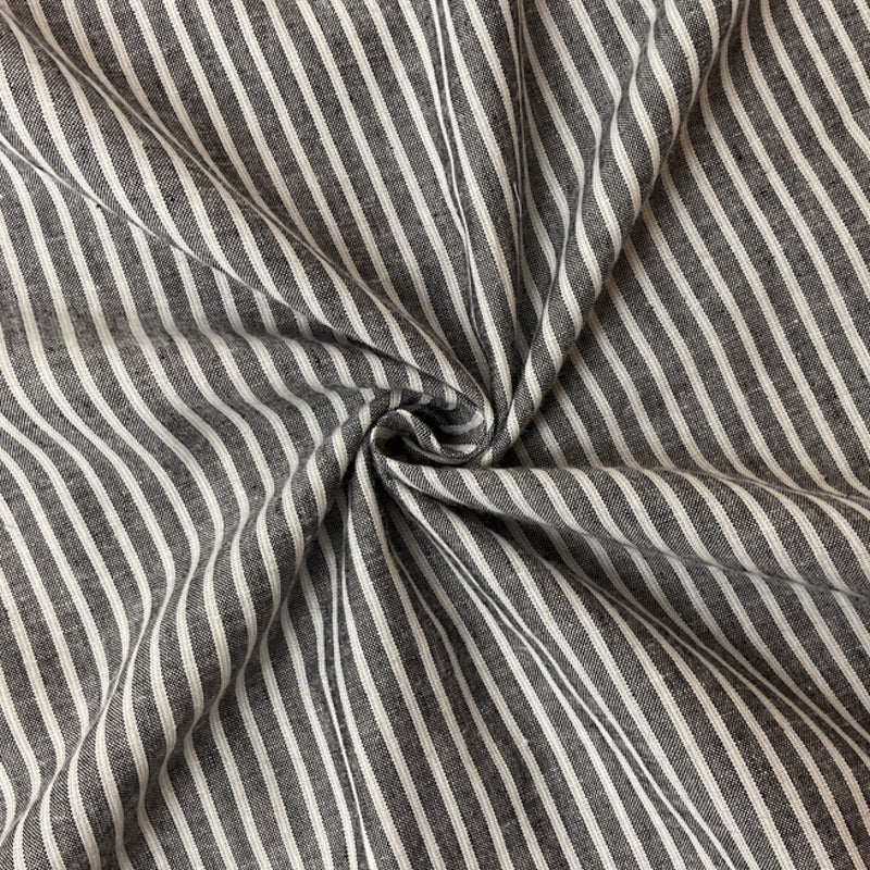 Black-White Rayon Linen Stripe Woven Fabric