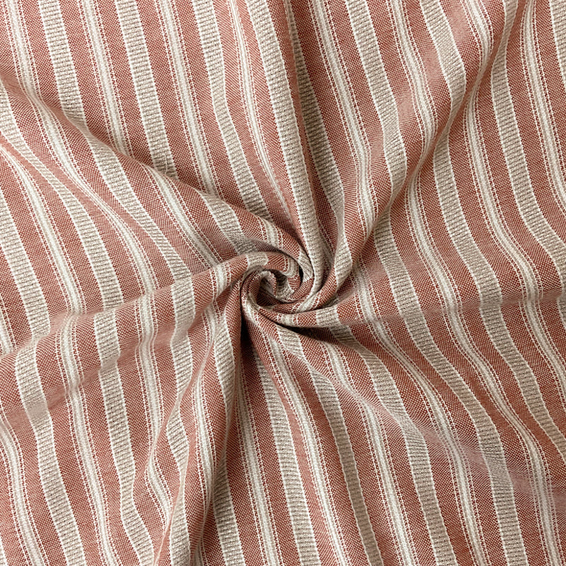 Red-Taupe-White Cotton Rayon Stripe Dobby Woven Fabric