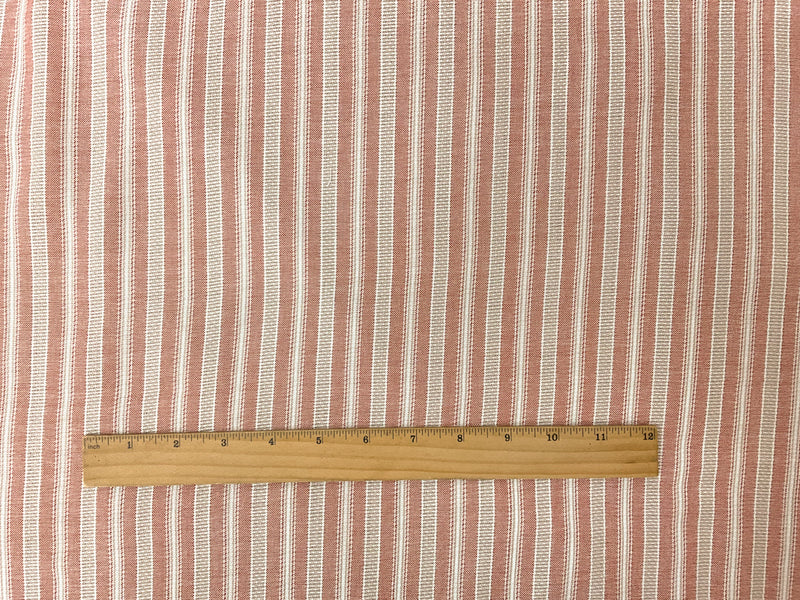 Red-Taupe-White Cotton Rayon Stripe Dobby Woven Fabric
