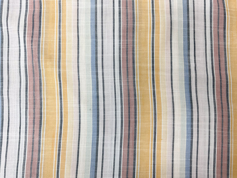 Yellow-Red-Multi Cotton Stripe Slub Challis Woven Fabric