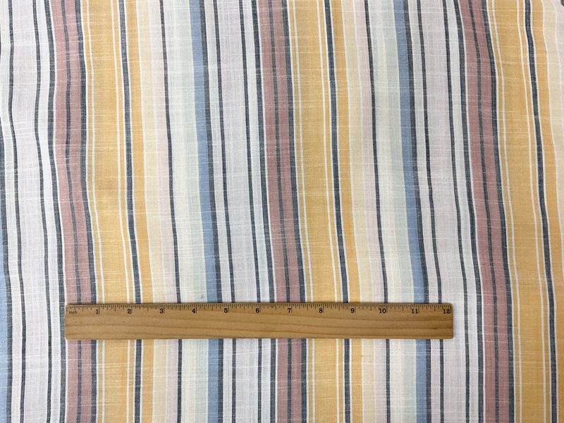 Yellow-Red-Multi Cotton Stripe Slub Challis Woven Fabric