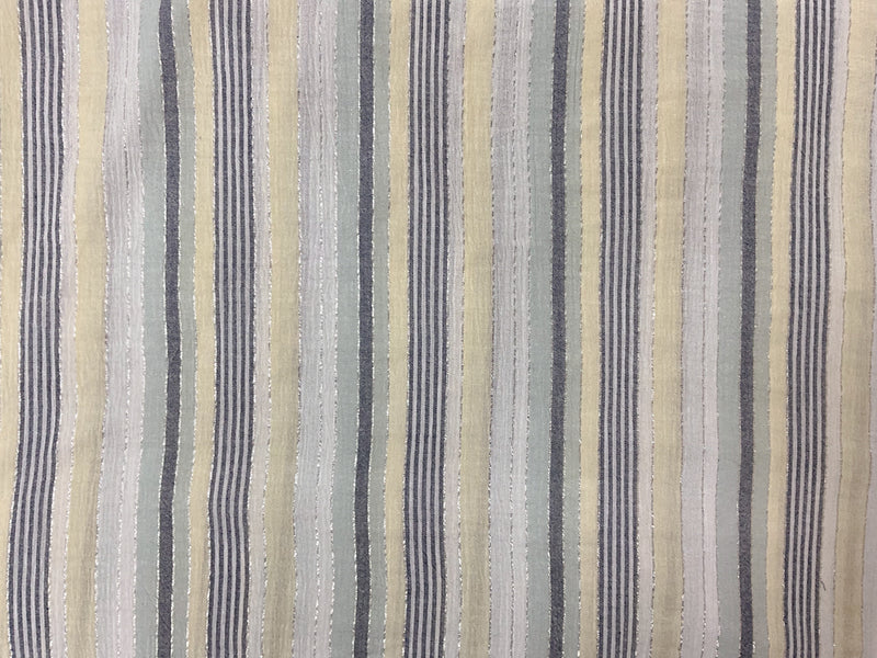 Yellow-Navy-Silver Cotton Lurex Stripe Gauze Woven Fabric