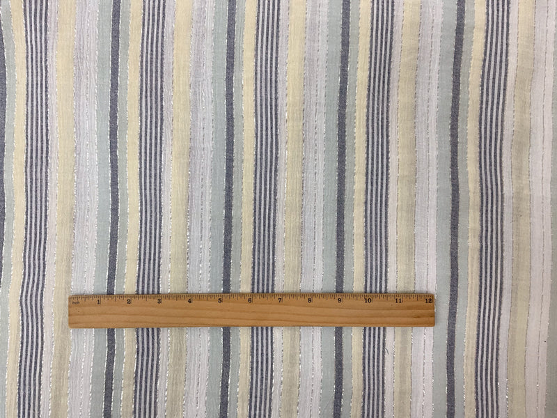 Yellow-Navy-Silver Cotton Lurex Stripe Gauze Woven Fabric