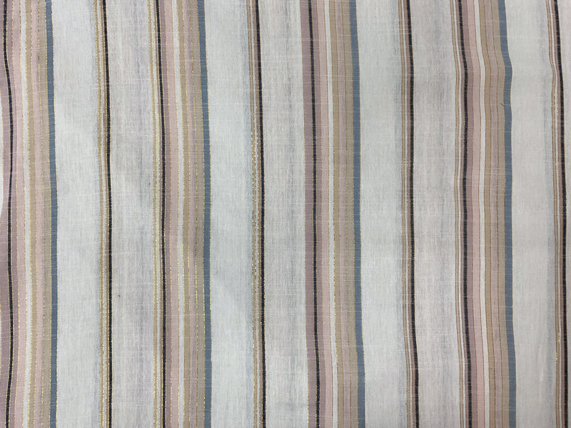 White-Gold-Pink Cotton Lurex Stripe Woven Fabric