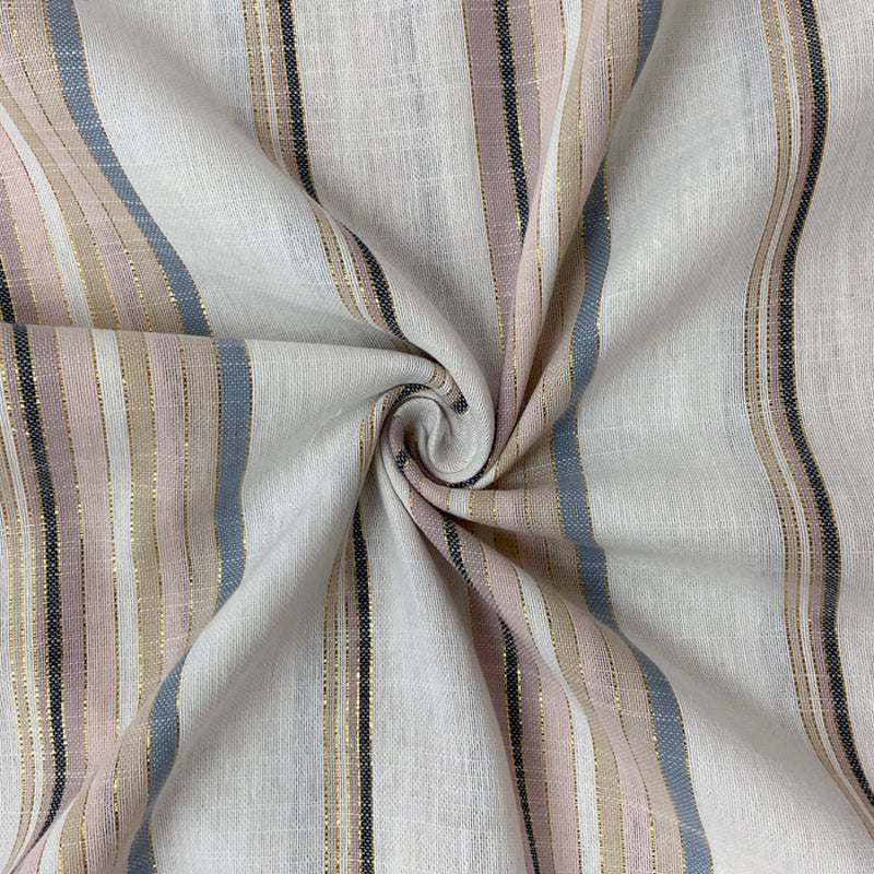 White-Gold-Pink Cotton Lurex Stripe Woven Fabric