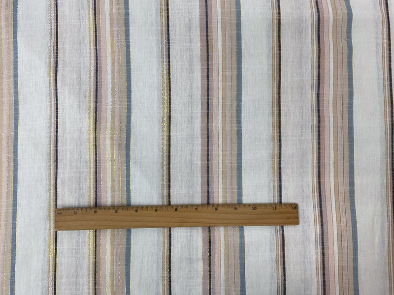 White-Gold-Pink Cotton Lurex Stripe Woven Fabric