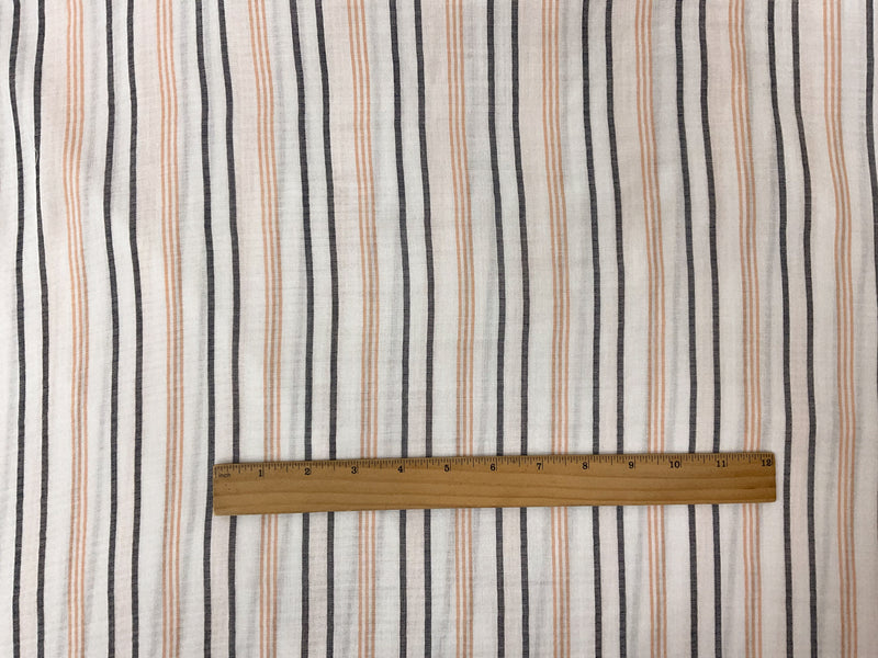 Off-White-Black-Orange Cotton Stripe Double Gauze Woven Fabric