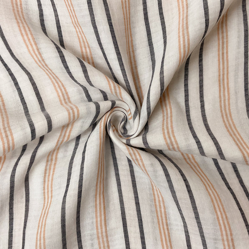 Off-White-Black-Orange Cotton Stripe Double Gauze Woven Fabric