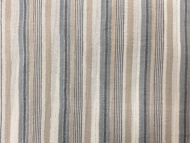 Blue-Silver-Beige Cotton Lurex Stripe Gauze Woven Fabric