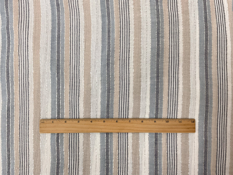 Blue-Silver-Beige Cotton Lurex Stripe Gauze Woven Fabric