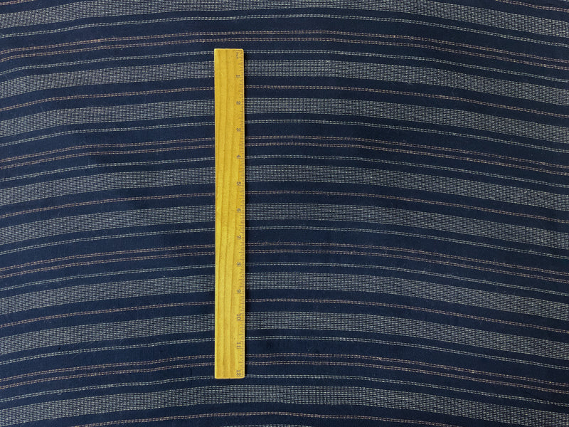 Deep Navy-Multi Rayon Stripe Crepon Woven Fabric