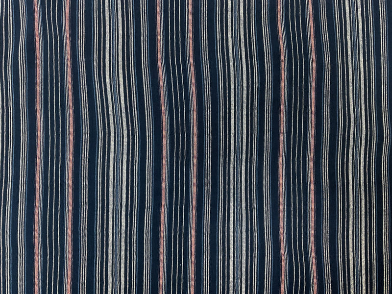 Deep Blue-Pink-Multi Rayon Stripe Crepon Woven Fabric