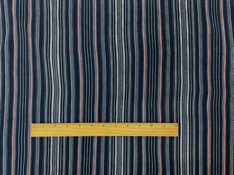 Deep Blue-Pink-Multi Rayon Stripe Crepon Woven Fabric