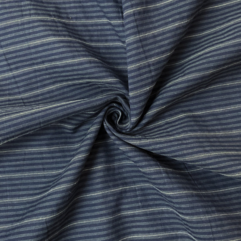 Deep Blue-Gray-White Cotton Stripe Voile Woven Fabric
