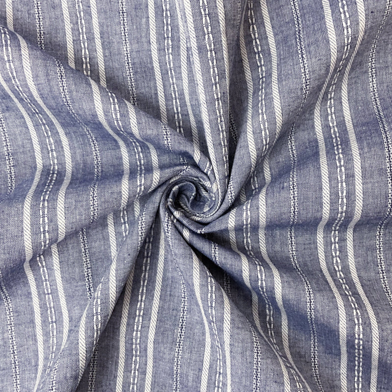 Blue-White Cotton Stripe Dobby Woven Fabric