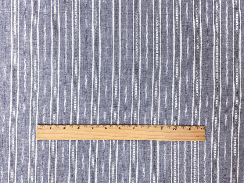 Blue-White Cotton Stripe Dobby Woven Fabric