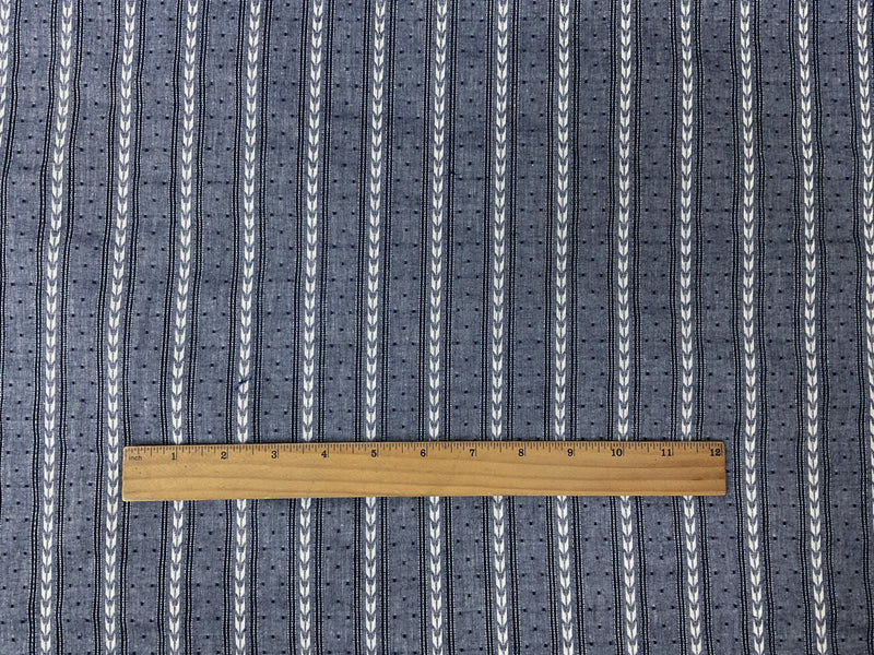 Blue-White Cotton Stripe Dobby Woven Fabric