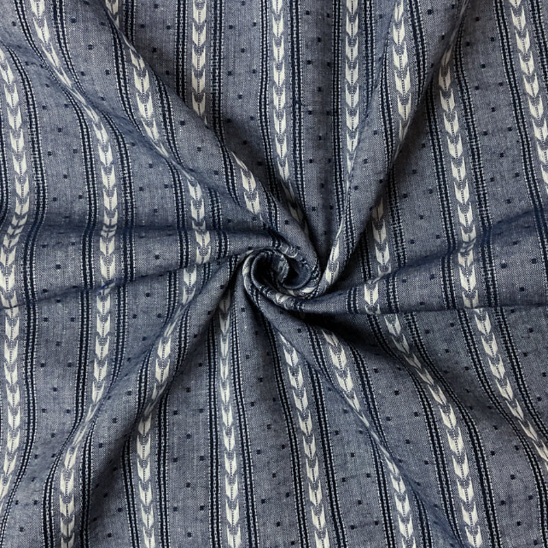 Blue-White Cotton Stripe Dobby Woven Fabric