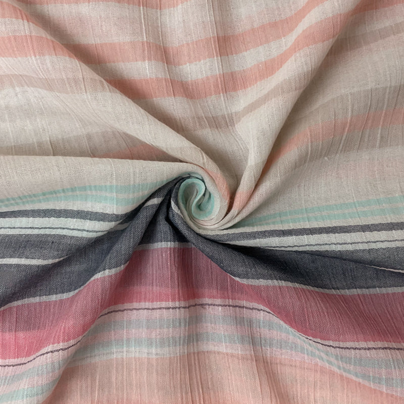 Pink-Navy-White Cotton Stripe Gauze Woven Fabric